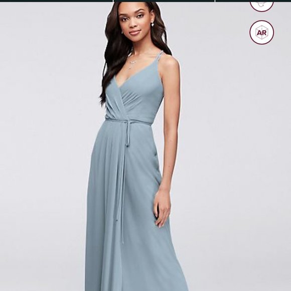 David's Bridal Dresses & Skirts - Double Strap Long Georgette Bridesmaid Wrap Dress in Dusty Blue, size 4